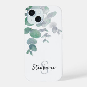 Personalisiertes Wasserfarben-Eukalyptus iPhone 15 Hülle