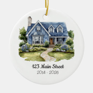 Personalisiertes Wasserfarben-Haus-Ornament Adress Keramik Ornament