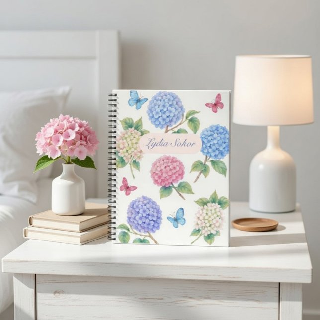 Personalisiertes Wasserfarben-Hydrangea-BlumenNote Notizbuch (Von Creator hochgeladen)