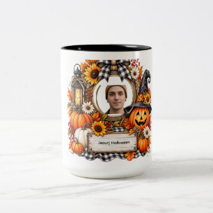 Personalisiertes Wasserfarben-Kürbis-Halloween-Fot Zweifarbige Tasse