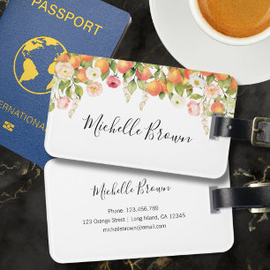 Personalisiertes Wasserfarben-Orangen-Blumen-Elega Gepäckanhänger