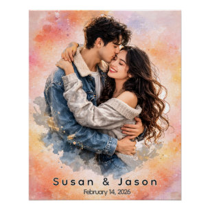 Personalisiertes Wasserfarben-Paar-Foto-Geschenk n Poster