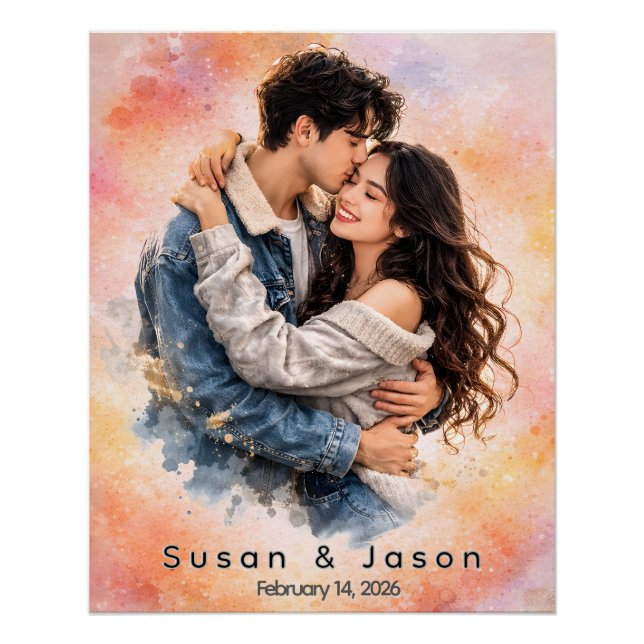 Personalisiertes Wasserfarben-Paar-Foto-Geschenk n Poster (Vorderseite)