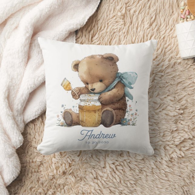 Personalisiertes Wasserfarben-Teddybär-Honigglas Kissen (Decke)