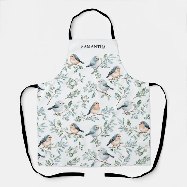 Personalisiertes Wasserfarben-Wintervogel-Design  Schürze (Vorderseite)