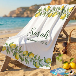 Personalisiertes Wasserfarben-Zitronen-Zitrus mit  Strandtuch