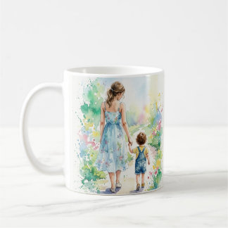 Personalisiertes Wasserfarbenbild von Mutter und S Kaffeetasse