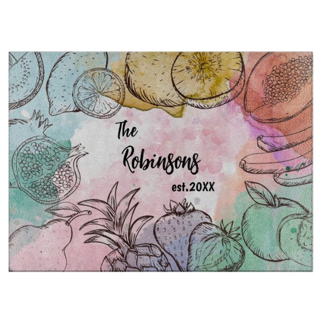 Personalisiertes Wasserfarbenfrucht Schneidebrett (Vorderseite)