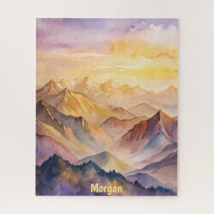 Personalisiertes Wasserfarbengebirge Sonnenunterga Puzzle