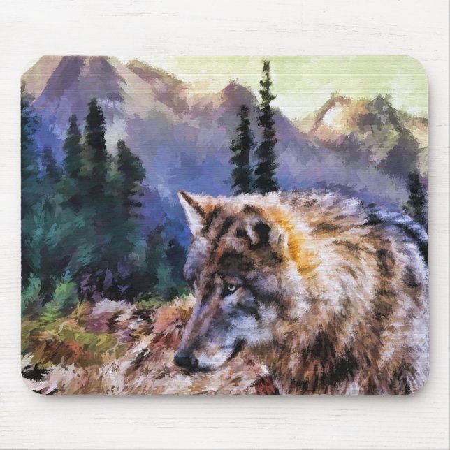 Personalisiertes Wasserfarbenlackiertes Wolf Wildt Mousepad (Vorne)