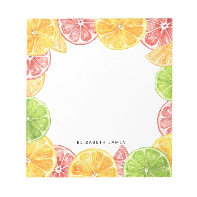 Personalisiertes Wasserfarbenmuster Lemon und Oran Notizblock (Vorderseite)