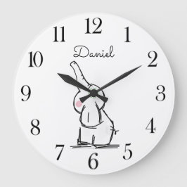 Personalisiertes Watercolor Baby Elephant Kinderzi Große Wanduhr