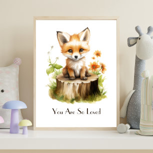 Personalisiertes Watercolor Baby Fox Kinderzimmer Poster