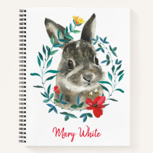 Personalisiertes Watercolor Baby Rabbit Floral Wre Notizbuch