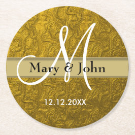 Personalisiertes Wedding Monogram Gold Muster Runder Pappuntersetzer
