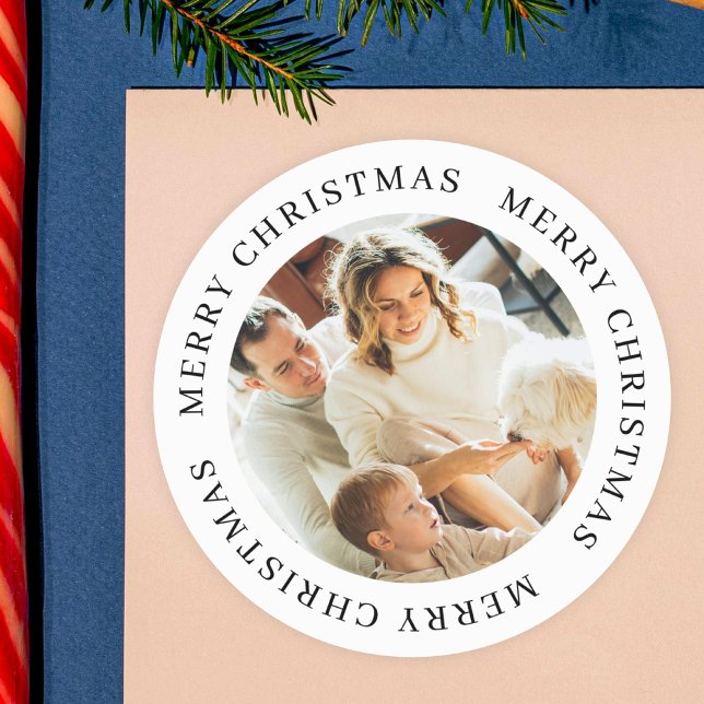 Personalisiertes Weihnachten Einfaches Modernes Be Runder Aufkleber (Von Creator hochgeladen)