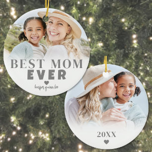 Personalisiertes Weihnachten für Mama mit 2 Fotos Keramik Ornament