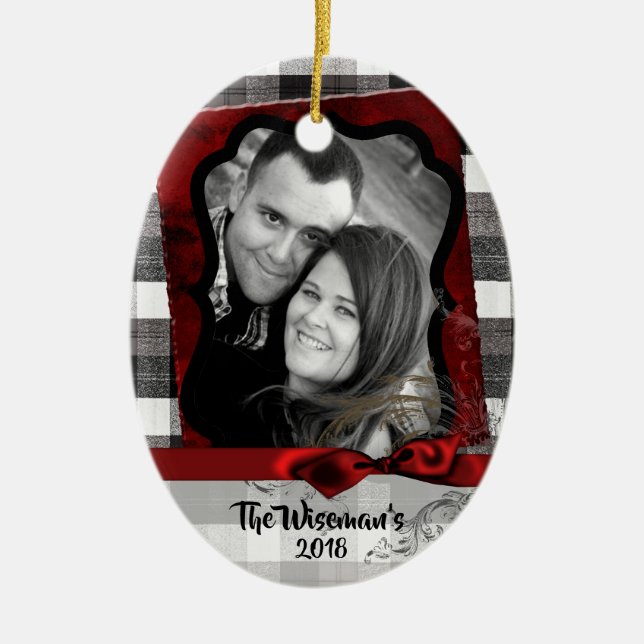 Personalisiertes Weihnachten Kariertes Lumber FOTO Keramik Ornament (Vorne)
