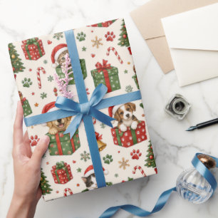 Personalisiertes Weihnachten mit Hunden & Katzen Geschenkpapier