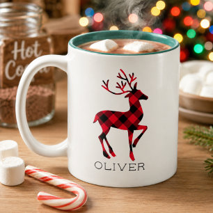 Personalisiertes Weihnachten mit Rentier Rotem Buf Zweifarbige Tasse