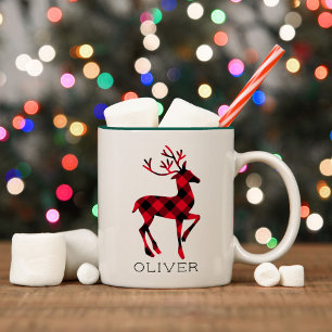 Personalisiertes Weihnachten mit Rentier Rotem Buf Zweifarbige Tasse