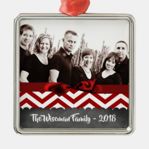 Personalisiertes Weihnachten Rotes Zickzack FOTO O Ornament Aus Metall