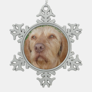 Personalisiertes WeihnachtenVizsla Haustier-Foto Schneeflocken Zinn-Ornament