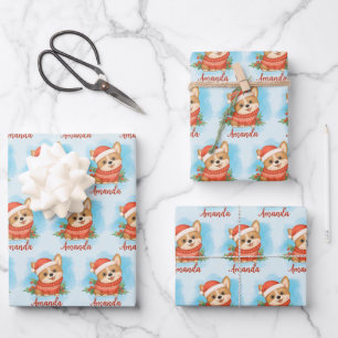 Personalisiertes Weihnachts-Corgi  Geschenkpapier Set