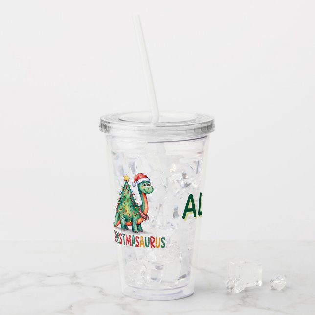 Personalisiertes Weihnachts-Dinosaurier für Kinder Acryltrinkbecher (Vorderseite Ice)