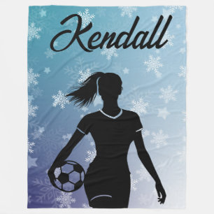 Personalisiertes Weihnachts-Fußball-Mädchen-Schnee Fleecedecke