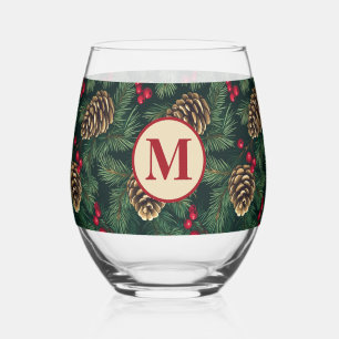 Personalisiertes Weihnachts-Kiefer-Monogramm Weinglas Ohne Stiel