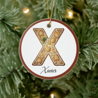 Personalisiertes Weihnachts-Lebkuchen-Buchstabe X- Keramik Ornament