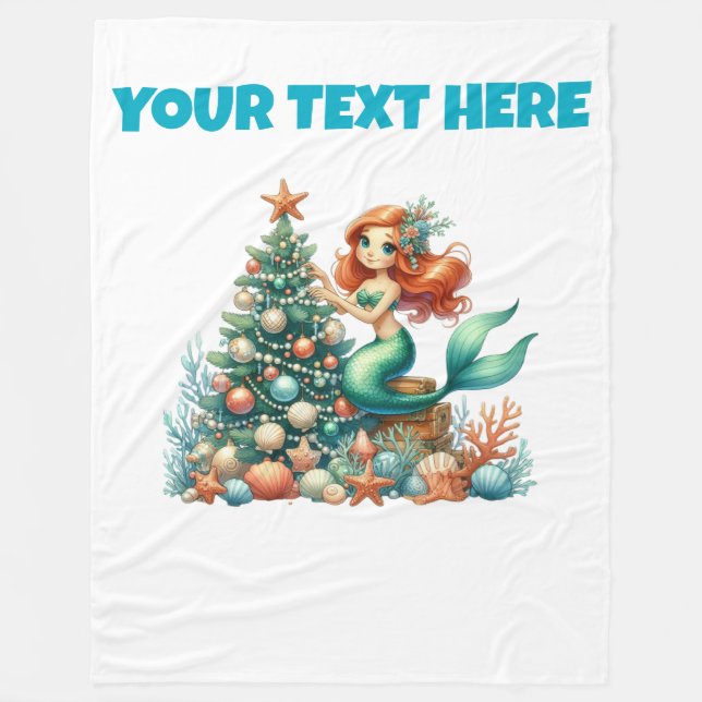 Personalisiertes Weihnachts-Mermaid-Fleece Baby Bl Fleecedecke (Vorderseite)