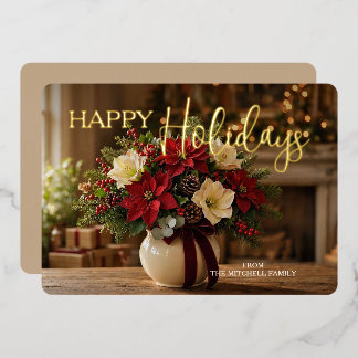 Personalisiertes Weihnachts-Poinsettien-Blumenstra Folien Feiertagskarte