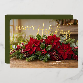 Personalisiertes Weihnachts-Poinsettien-Sträußchen Folien Feiertagskarte