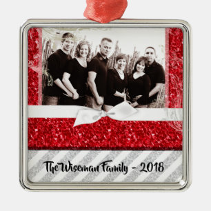 Personalisiertes Weihnachts Roter Glitzer FOTO Orn Ornament Aus Metall