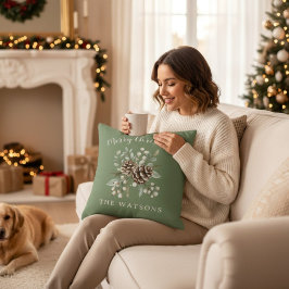 Personalisiertes Weihnachts-Sage-Grün-Tannenlaub Kissen