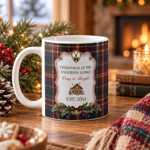 Personalisiertes Weihnachts-Tartan-Lodge-Familieng Kaffeetasse