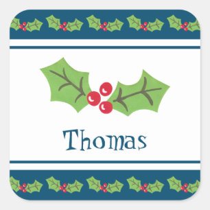 Personalisiertes Weihnachts- und Berries-Notebook Quadratischer Aufkleber