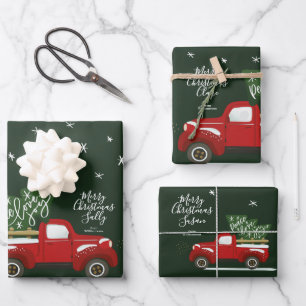Personalisiertes Weihnachts-Vintag-LKW-Wrapper Geschenkpapier Set