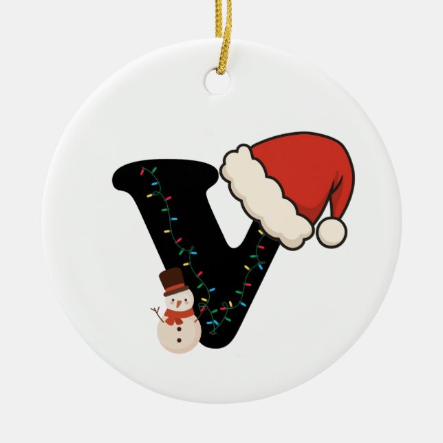 Personalisiertes Weihnachtsalphabet V Keramik Ornament (Vorne)