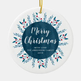 Personalisiertes Weihnachtsblau Keramik Ornament