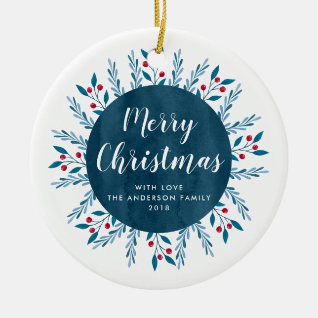 Personalisiertes Weihnachtsblau Keramik Ornament (Vorne)