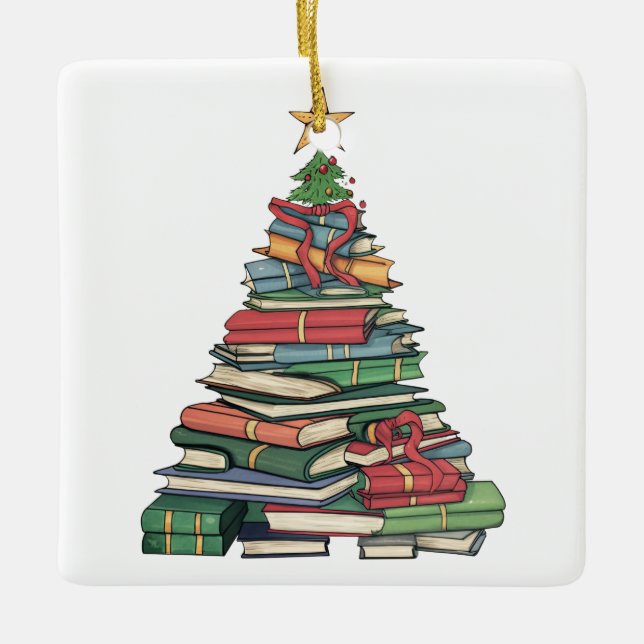 Personalisiertes Weihnachtsbuch Tree Teacher/Bibli Keramikornament (Vorderseite)