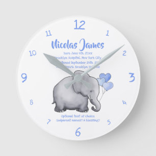 Personalisiertes Weihnachtsdatum Baby Blue Elephan Runde Wanduhr
