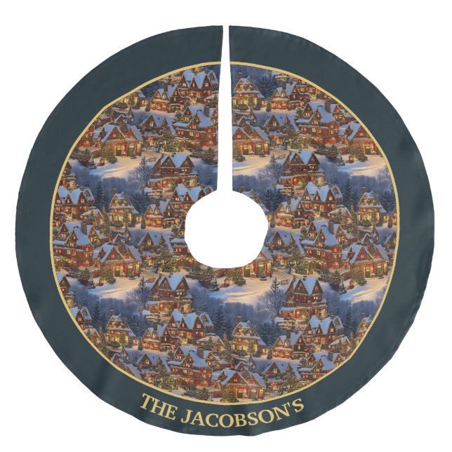 Personalisiertes Weihnachtsdorf-Baumrock Polyester Weihnachtsbaumdecke (Vorderseite)