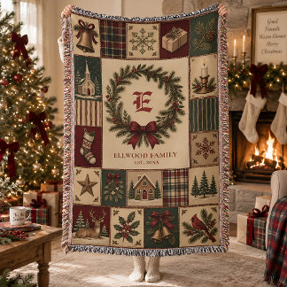 Personalisiertes Weihnachtsfamilien-Monogramm-Patc Decke