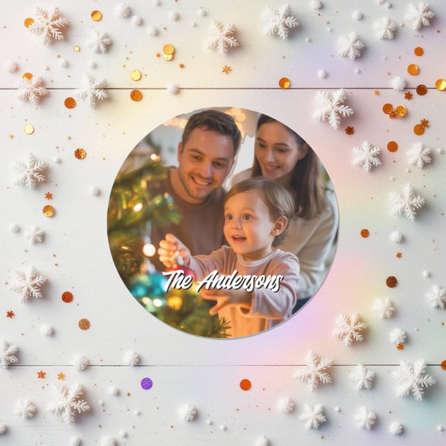 Personalisiertes Weihnachtsfeiertag Custom Family  Runder Aufkleber (Personalized Christmas Holiday Custom Family Photo Classic Round Sticker)