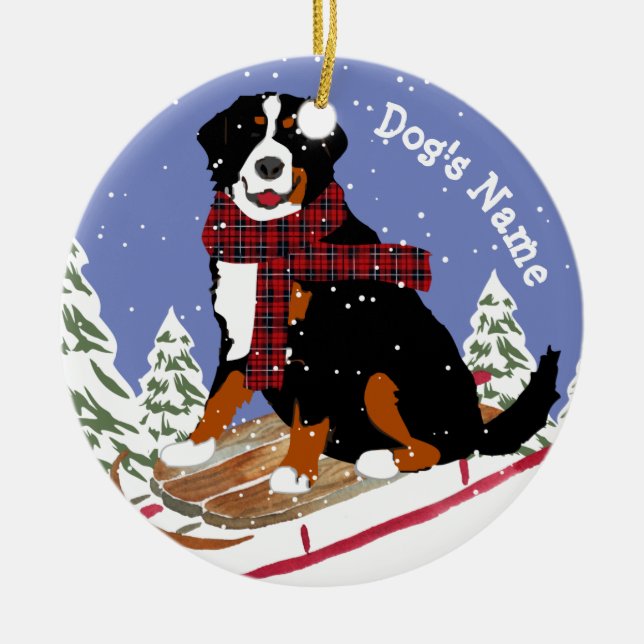 Personalisiertes Weihnachtsfest Bernese Mt Dog Rod Keramik Ornament (Vorne)