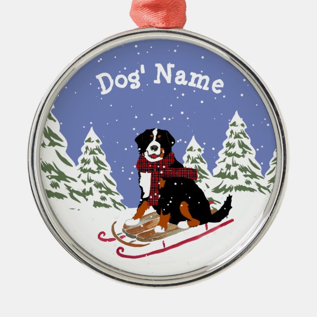 Personalisiertes Weihnachtsfest Bernese Mt Dog Rod Silbernes Ornament (Vorne)